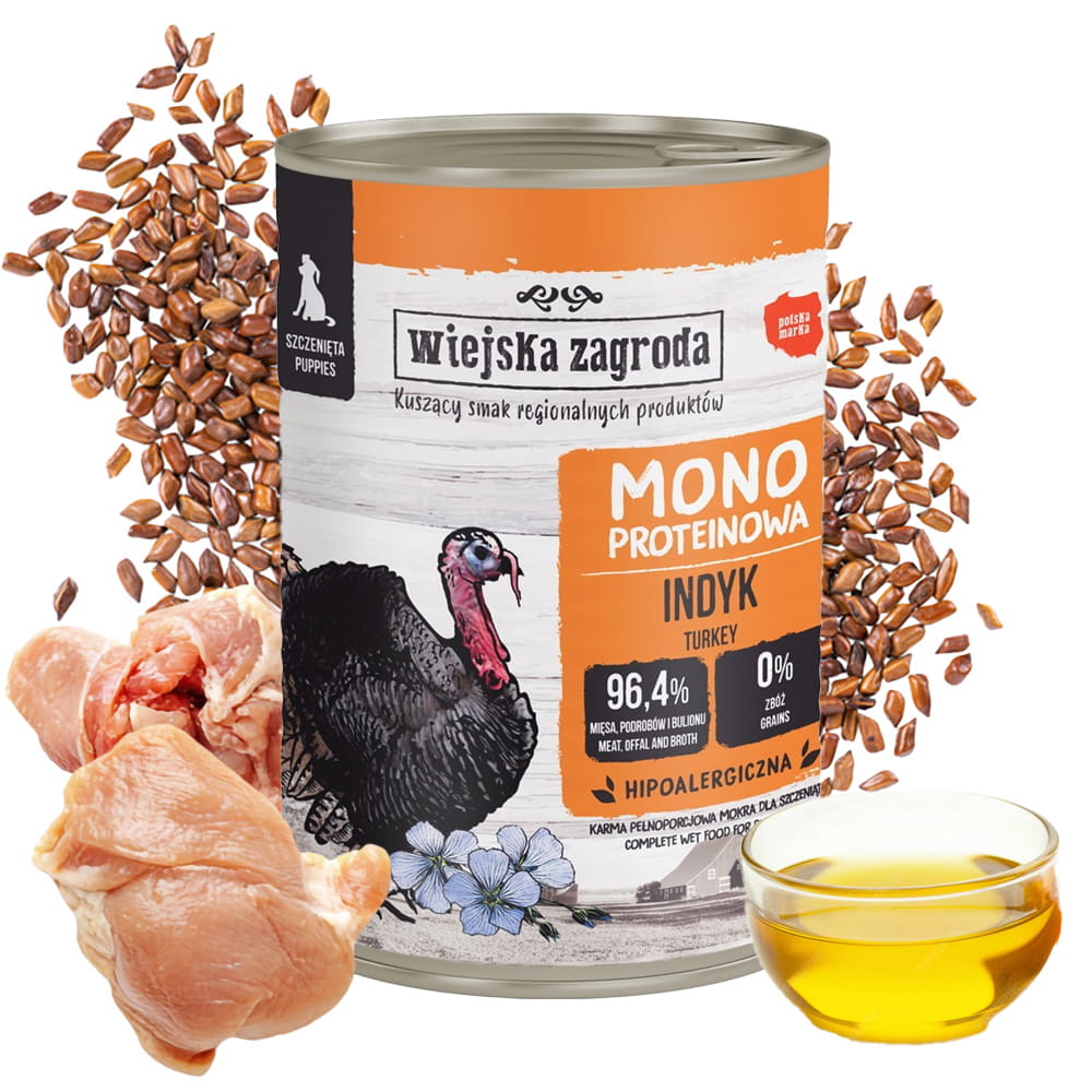 Wiejska Zagroda Mono indyk dla szczeniąt ZESTAW 24x400g
